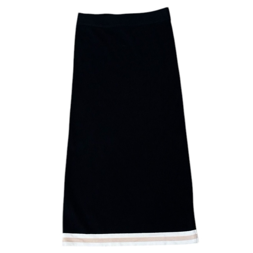 HOUSE OF HARLOW 1960 Black Midi Skirt Ivory Cream Trim Stripe Ribbed Size M
